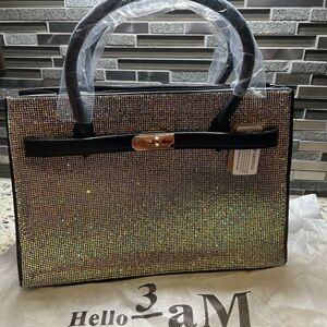 Hello 3AM Elegant Black and Silver Satchel with Duster Bag